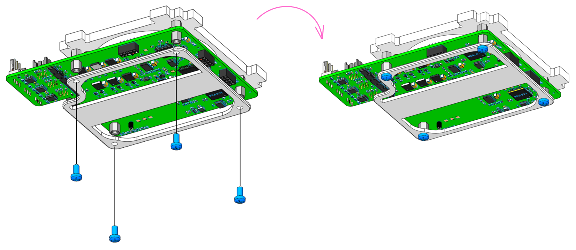 Соединение рамки корпуса с платой управляющего двигателя-маховика