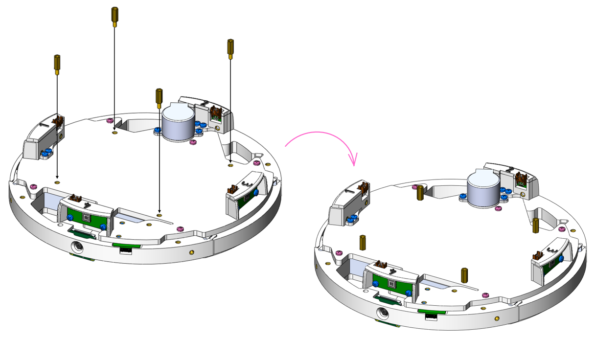 Установка латунных стоек на среднюю часть