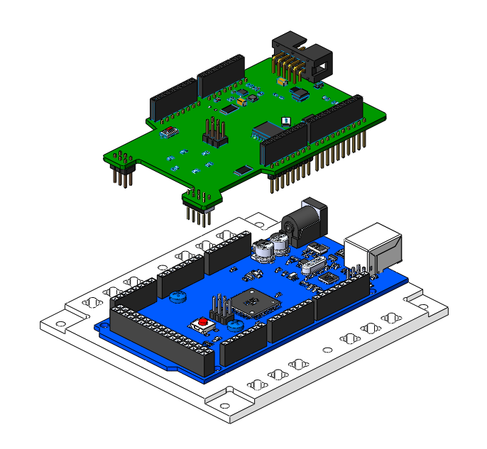 Соединение платы-шилд с платой полезной нагрузки Iskra Mega