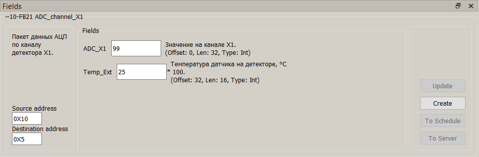 Пример полученных ADC-данных по каналу детектора X1