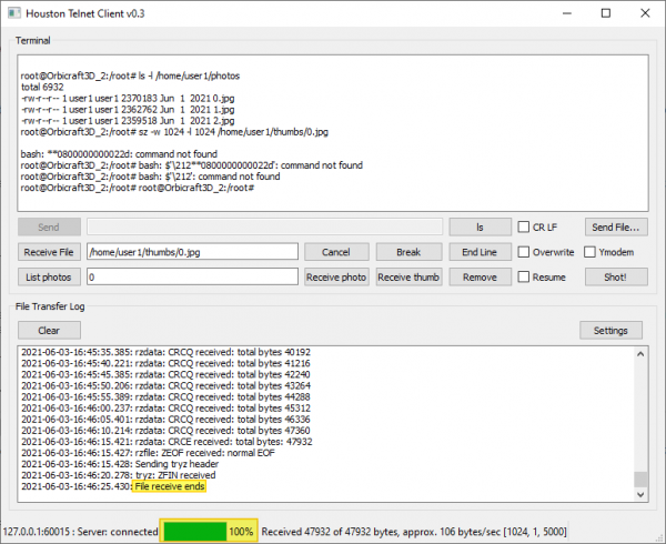Окончание передачи миниатюр