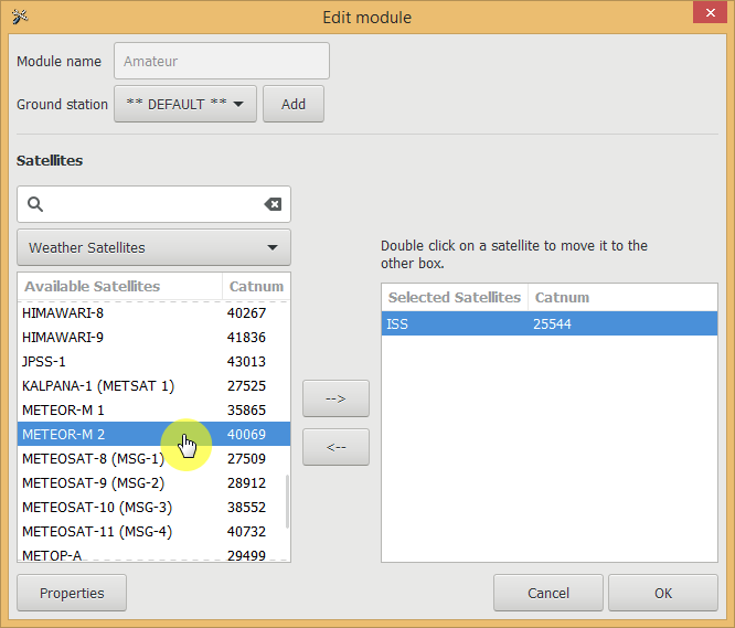 Выбор спутника Meteor-M2
