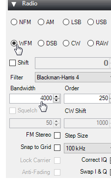 Переключение на режим WFM
