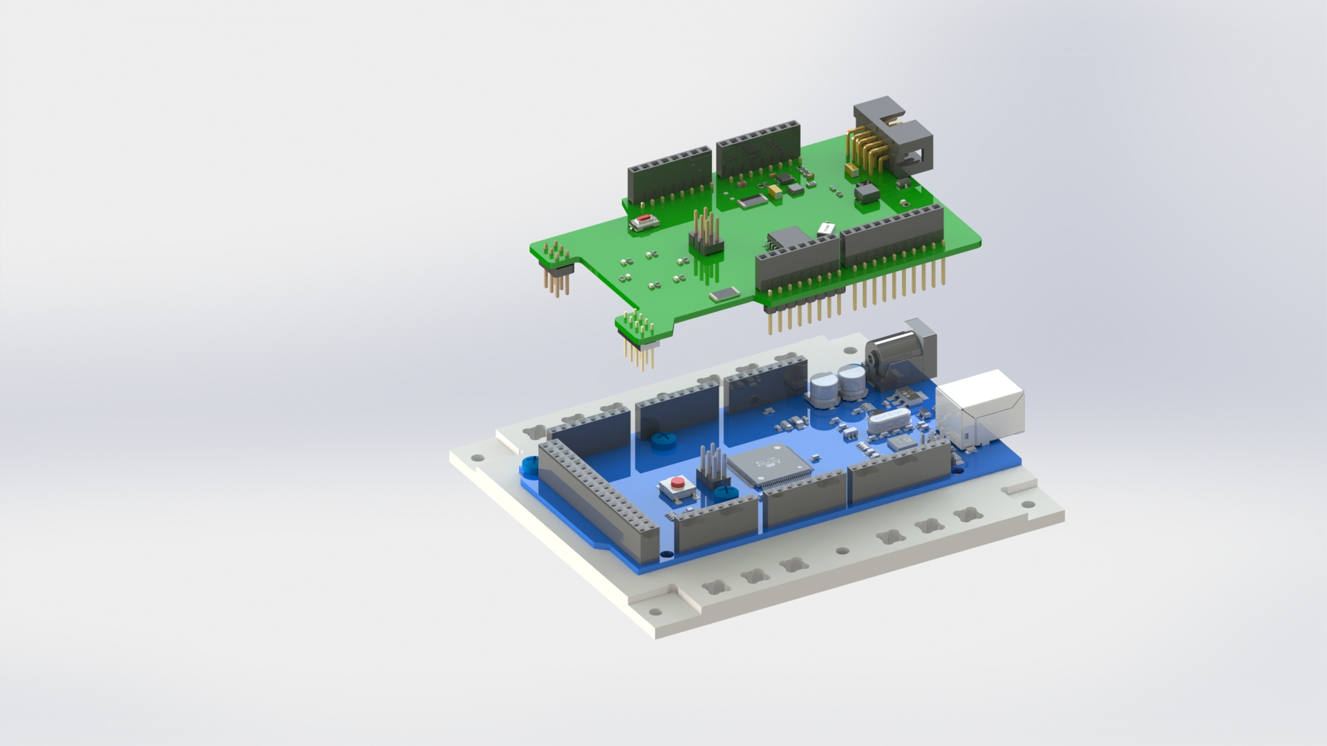 Соединение платы-шилд с платой полезной нагрузки Iskra Mega