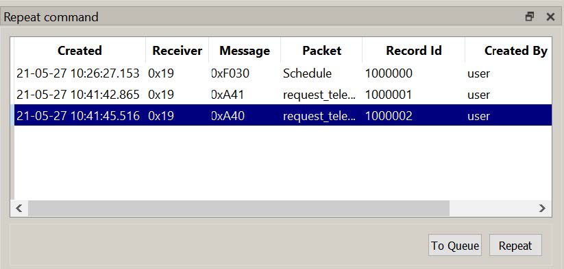 Command repetition panel