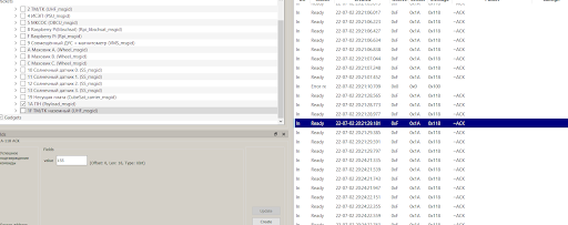 Data transmitted by the rangefinder
