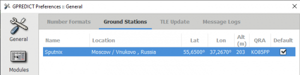 List with ground stations