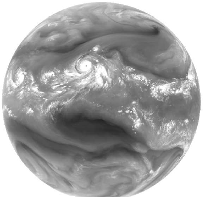 Example of clouds in the infrared range (with a wavelength of 6.2 microns)