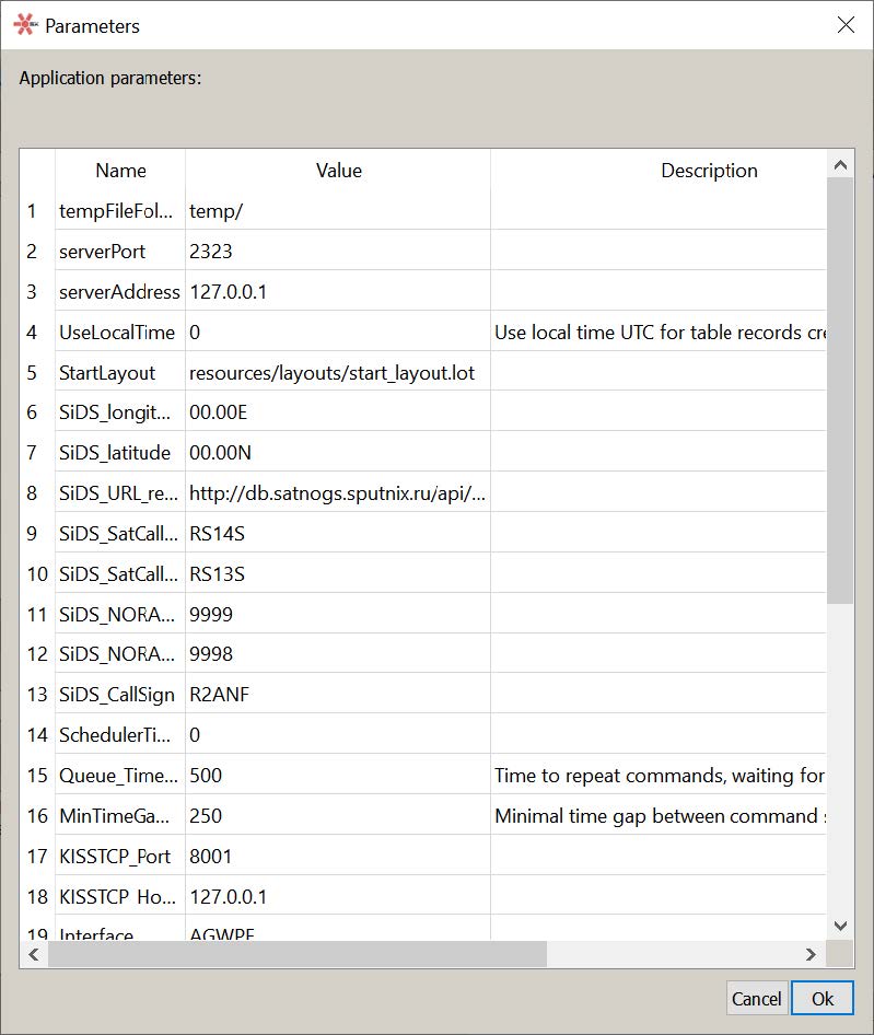 Window for viewing and editing parameter values by Houston Application