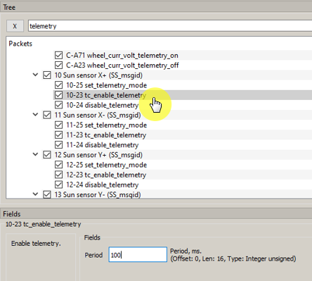 Solar sensor telemetry period