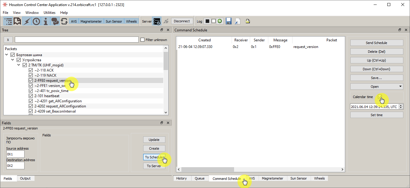 Schedule with selected commands
