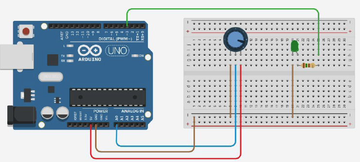 Circuit with potentiometer and LED
