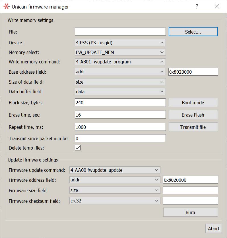Firmware Configuration Window