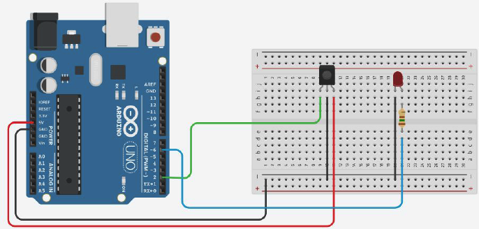 Circuit with IR receiver and LED